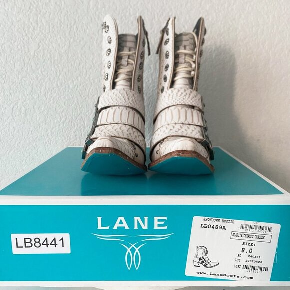 Lane SHOWDOWN Womens White Cowboy Boots 8 Short Western Cowgirl Lace-up Bootie - Picture 9 of 10